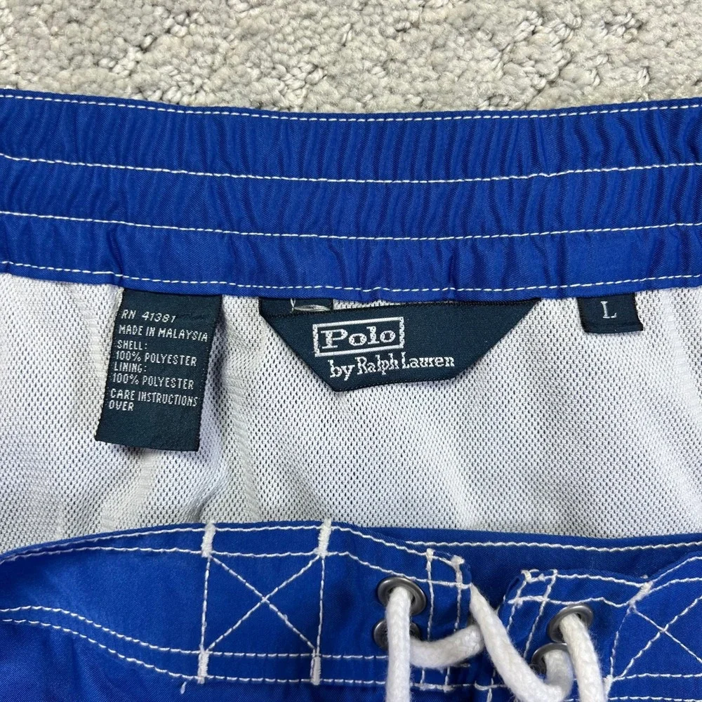 VINTAGE Polo Ralph Lauren Board Shorts Mens Large Blue Swim Trunks Surf Big Pony
